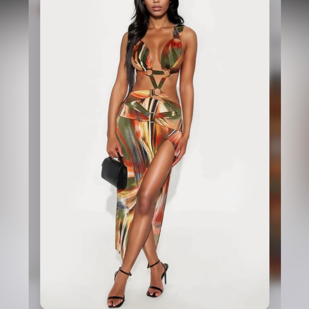 NEW Fashion Nova Multicolor Cutout Maxi Dress